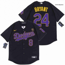 Men Dodgers Front 8 Back 24 Kobe Bryant Black Purple Cool Base Stitched MLB Jersey