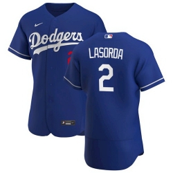 Men LA Los Angeles Dodgers  2 Tommy Lasorda Blue Flex Base Stitched 2021 Jersey