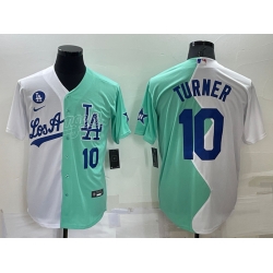 Men Los Angeles Dodgers 10 Justin Turner 2022 All Star White Green Cool Base Stitched Baseball Jersey