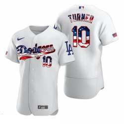 Men Los Angeles Dodgers 10 Justin Turner Men Nike White Fluttering USA Flag Limited Edition Flex Base MLB Jersey