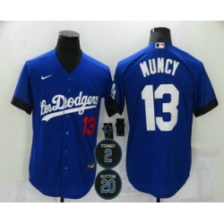 Men Los Angeles Dodgers 13 Max Muncy Blue 2 20 Patch City Connect Number Cool Base Stitched Jersey