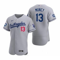 Men Los Angeles Dodgers 13 Max Muncy Gray 2020 World Series Champions Road Flex Base Jersey