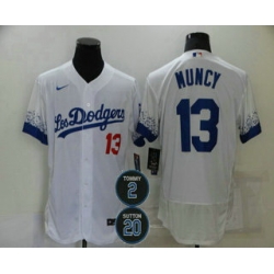 Men Los Angeles Dodgers 13 Max Muncy White 2 20 Patch City Connect Flex Base Stitched Jersey