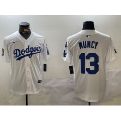 Men Los Angeles Dodgers 13 Max Muncy White 2024 World Series With Fernando Memorial Patch Home Limited Stitched Baseball Jersey