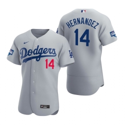 Men Los Angeles Dodgers 14 Enrique Hernandez Gray 2020 World Series Champions Flex Base Jersey