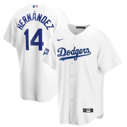 Men Los Angeles Dodgers 14 Enrique Hernandez White Nike 2020 World Series Champions Cool Base Jersey