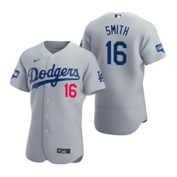 Men Los Angeles Dodgers 16 Will Smith Gray 2020 World Series Champions Flex Base Jersey