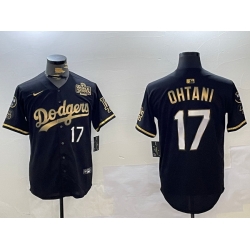 Men Los Angeles Dodgers 17 Shohei Ohtani Black Gold 2024 World Series Champions Cool Base Stitched Baseball Jersey