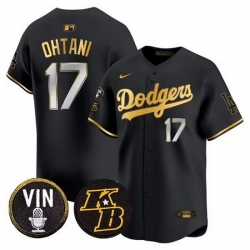 Men Los Angeles Dodgers 17 Shohei Ohtani Black Gold Vin  26 Kobe Patch Cool Base Stitched Baseball Jersey