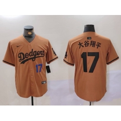 Men Los Angeles Dodgers 17  Shohei Ohtani Brown Cool Base Stitched Baseball Jersey