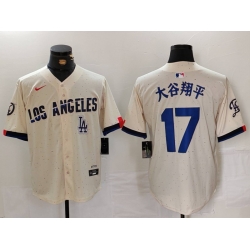 Men Los Angeles Dodgers 17 Shohei Ohtani Cream Stitched Baseball Jersey 3 I