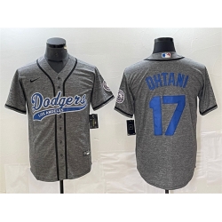 Men Los Angeles Dodgers 17 Shohei Ohtani Gray Cool Base With Patch Stitched Baseball Jersey