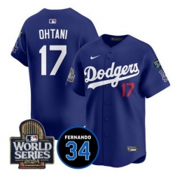 Men Los Angeles Dodgers 17 Shohei Ohtani Royal 2024 World Series With Fernando Memorial Patch Limited Stitched Baseball Jersey