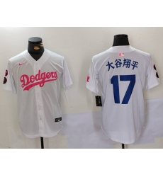 Men Los Angeles Dodgers 17  Shohei Ohtani White Pink Vin  26 Kobe Patch Stitched Baseball Jersey 3