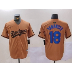 Men Los Angeles Dodgers 18 Yoshinobu Yamamoto Brown Cool Base Stitched Baseball Jersey 2