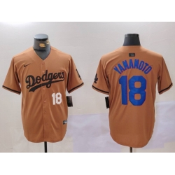 Men Los Angeles Dodgers 18 Yoshinobu Yamamoto Brown Cool Base Stitched Baseball Jersey 5