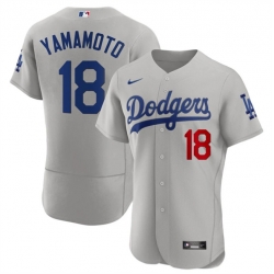 Men Los Angeles Dodgers 18 Yoshinobu Yamamoto Gray 2023 Flex Base Stitched Baseball Jersey