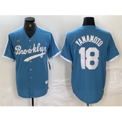 Men Los Angeles Dodgers 18 Yoshinobu Yamamoto Light Blue Throwback Cool Base Stitched Baseball Jersey