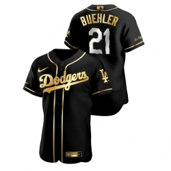 Men Los Angeles Dodgers 21 Walker Buehler Black Gold 2020 Nike Flexbase Jersey