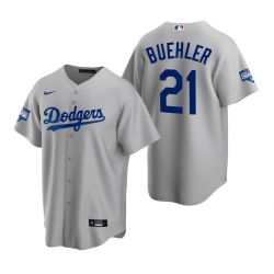 Men Los Angeles Dodgers 21 Walker Buehler Gray 2020 World Series Champions Replica Jersey