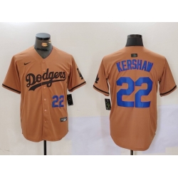 Men Los Angeles Dodgers 22 22 Clayton Kershaw Brown Cool Base Stitched Baseball Jersey 2