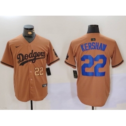 Men Los Angeles Dodgers 22 22 Clayton Kershaw Brown Cool Base Stitched Baseball Jersey