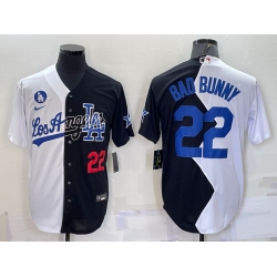 Men Los Angeles Dodgers 22 Bad Bunny 2022 All Star White Black Split Cool Base Stitched Baseball Jersey