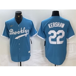 Men Los Angeles Dodgers 22 Clayton Kershaw Light Blue Throwback Cool Base Stitched Baseball Jersey