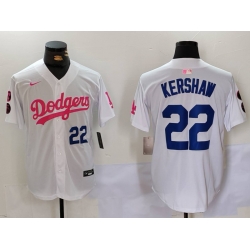 Men Los Angeles Dodgers 22 Clayton Kershaw White Pink Vin  26 Kobe Patch Stitched Baseball Jersey 1