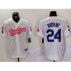 Men Los Angeles Dodgers 24 Kobe Bryant White Pink Vin  26 Kobe Patch Stitched Baseball Jersey 2