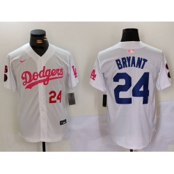 Men Los Angeles Dodgers 24 Kobe Bryant White Pink Vin  26 Kobe Patch Stitched Baseball Jersey 3