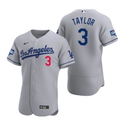 Men Los Angeles Dodgers 3 Chris Taylor Gray 2020 World Series Champions Road Flex Base Jersey