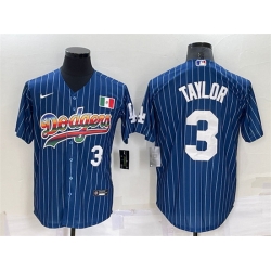 Men Los Angeles Dodgers 3 Chris Taylor Navy Mexico Rainbow Cool Base Stitched Baseball Jersey