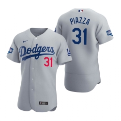 Men Los Angeles Dodgers 31 Mike Piazza Gray 2020 World Series Champions Flex Base Jersey