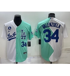 Men Los Angeles Dodgers 34 Fernando Valenzuela 2022 All Star White Green Cool Base Stitched Baseball Jersey