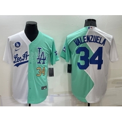 Men Los Angeles Dodgers 34 Fernando Valenzuela 2022 All Star White Green Cool Base Stitched Baseball Jersey