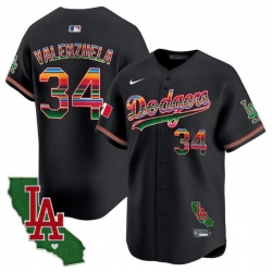 Men Los Angeles Dodgers 34 Fernando Valenzuela Black Mexico California Patch Vapor Premier Limited Stitched Baseball Jersey