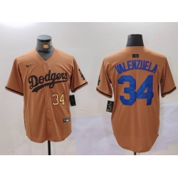 Men Los Angeles Dodgers 34 Fernando Valenzuela Brown Cool Base Stitched Baseball Jersey 2