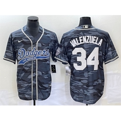 Men Los Angeles Dodgers 34 Toro Valenzuela Gray Camo Cool Base With Patch Stitched Baseball Jersey