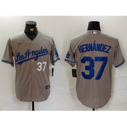 Men Los Angeles Dodgers 37 Teoscar Hernandez Grey Cool Base Stitched Baseball Jersey 2