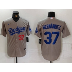 Men Los Angeles Dodgers 37 Teoscar Hernandez Grey Cool Base Stitched Baseball Jersey 4