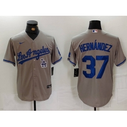 Men Los Angeles Dodgers 37 Teoscar Hernandez Grey Cool Base Stitched Baseball Jersey 7