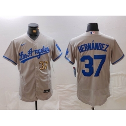 Men Los Angeles Dodgers 37 Teoscar Hernandez Grey Flex Base Stitched Baseball Jersey 1