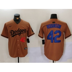 Men Los Angeles Dodgers 42  Jackie Robinson Brown Cool Base Stitched Baseball Jersey 3