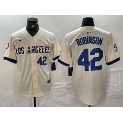 Men Los Angeles Dodgers 42 Jackie Robinson Cream Stitched Baseball Jersey 3