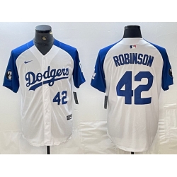 Men Los Angeles Dodgers 42 Jackie Robinson White Blue Vin Patch Cool Base Stitched Baseball Jersey 4