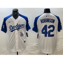 Men Los Angeles Dodgers 42 Jackie Robinson White Blue Vin Patch Cool Base Stitched Baseball Jersey 6