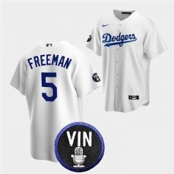 Men Los Angeles Dodgers 5 Freddie Freeman 2022 White Vin Scully Patch Cool Base Stitched Baseball Jersey