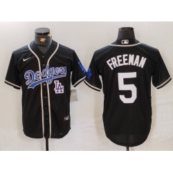 Men Los Angeles Dodgers 5 Freddie Freeman Black Cool Base With Patch Stitched Baseball Jersey 2