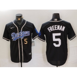 Men Los Angeles Dodgers 5 Freddie Freeman Black Cool Base With Patch Stitched Baseball Jersey 3